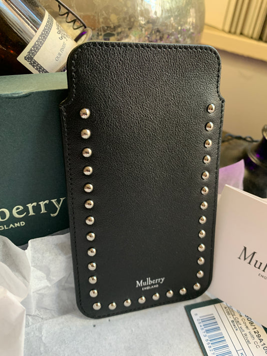 Authentic MULBERRY ENGLAND Calf leather/studs card/phone holder Ruby Luxury