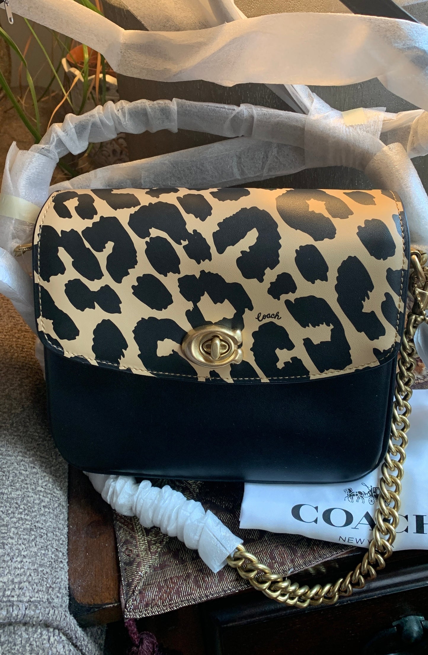 Authentic COACH 1941 calf leather leopard 3 straps turnlock flap Crosby/shoulder/satchel - Ruby Luxury