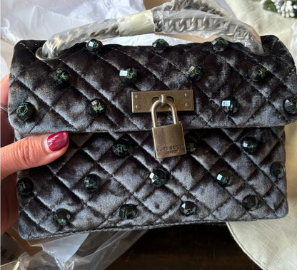 Authentic KURT GEIGER LONDON Velvet multi coloured crystals magnetic closure convertible Crosby/Shoulder bag Ruby Luxury
