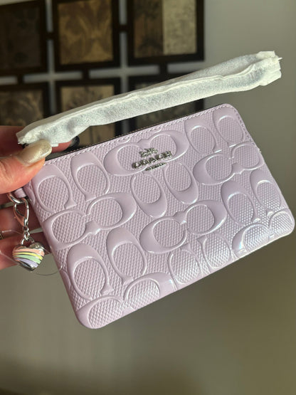 Coach Patent Signature Heart Charm Wristlet