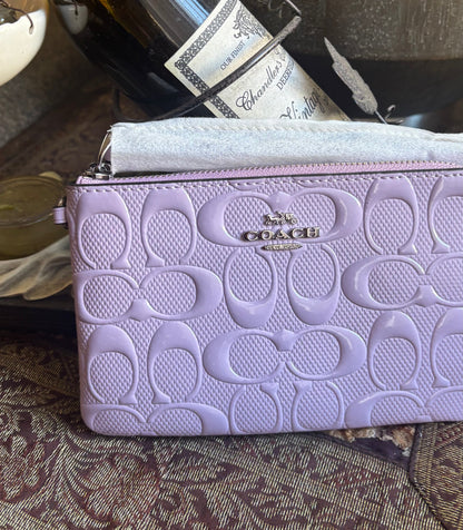 Coach Patent Signature Heart Charm Wristlet