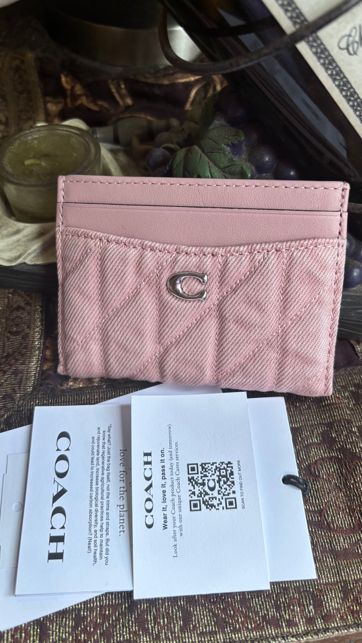 Authentic Coach 1941 Pink Quilted Nappa Leather/Denim Card Case Ruby Luxury