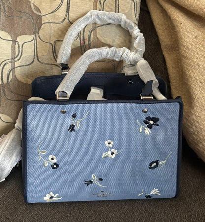 Authentic KATE SPADE floral Thick Canvas/pebbled leather 3 compartments zip snap closure Satchel/Crossbody. Ruby Luxury