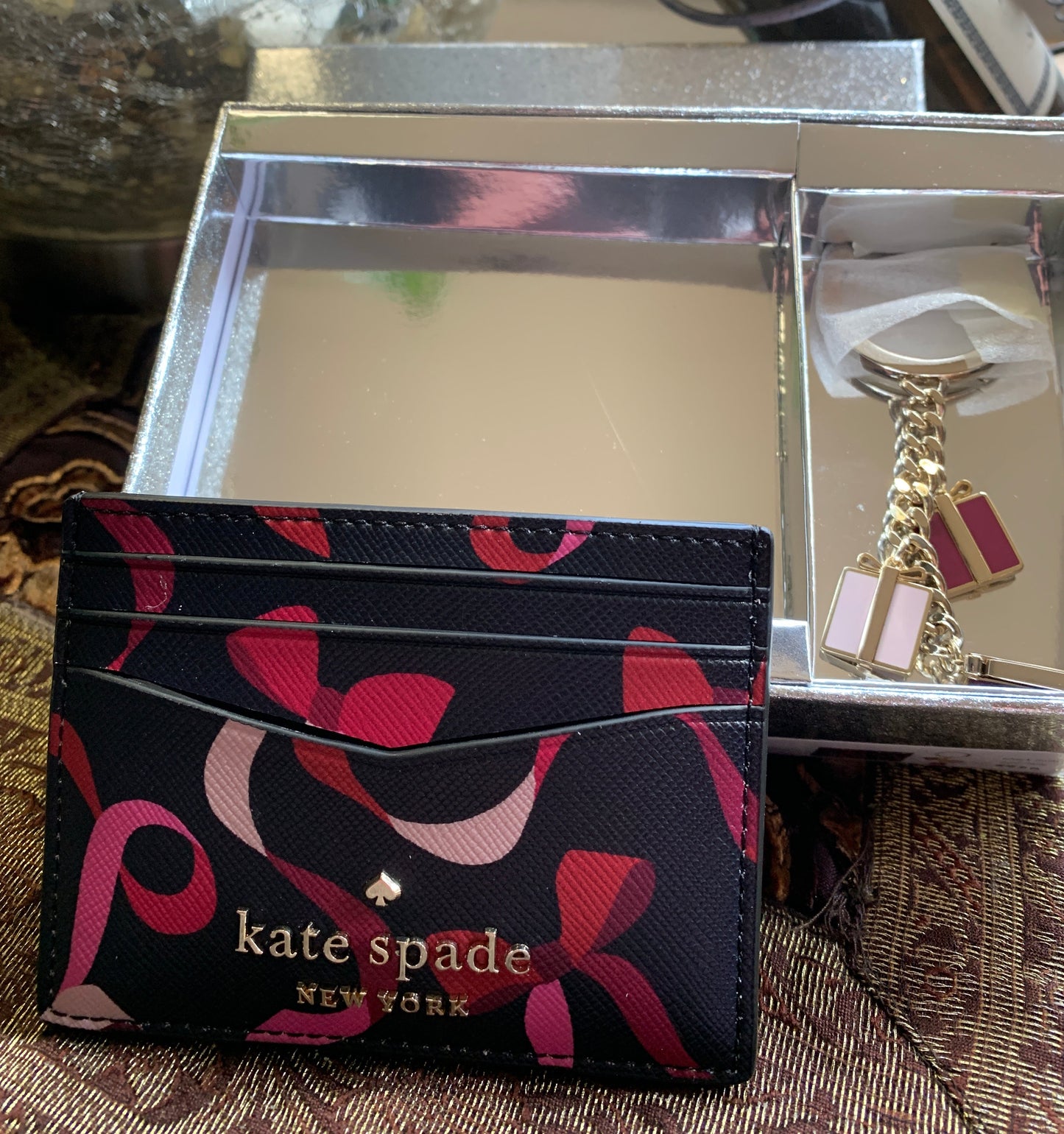 Authentic KATE SPADE Leather gift print card case and keychain set - Ruby Luxury