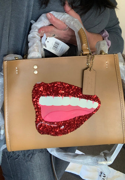 Authentic COACH 1941 glovetanned leather sequins lips 3 compartments satchel/shoulder/Crosby - Ruby Luxury