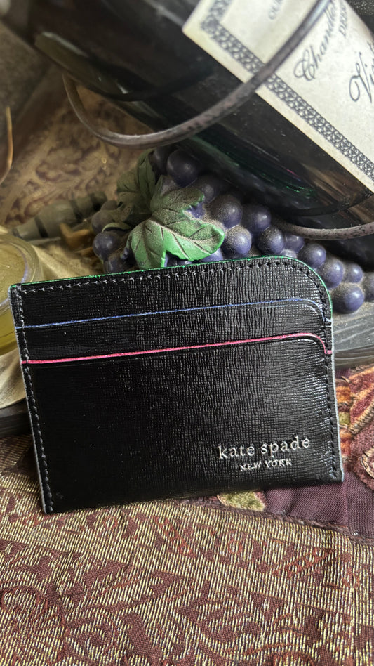 uthentic Kate Spade cross grain leather shimmery multicoloured trim Card Holder Ruby Luxury