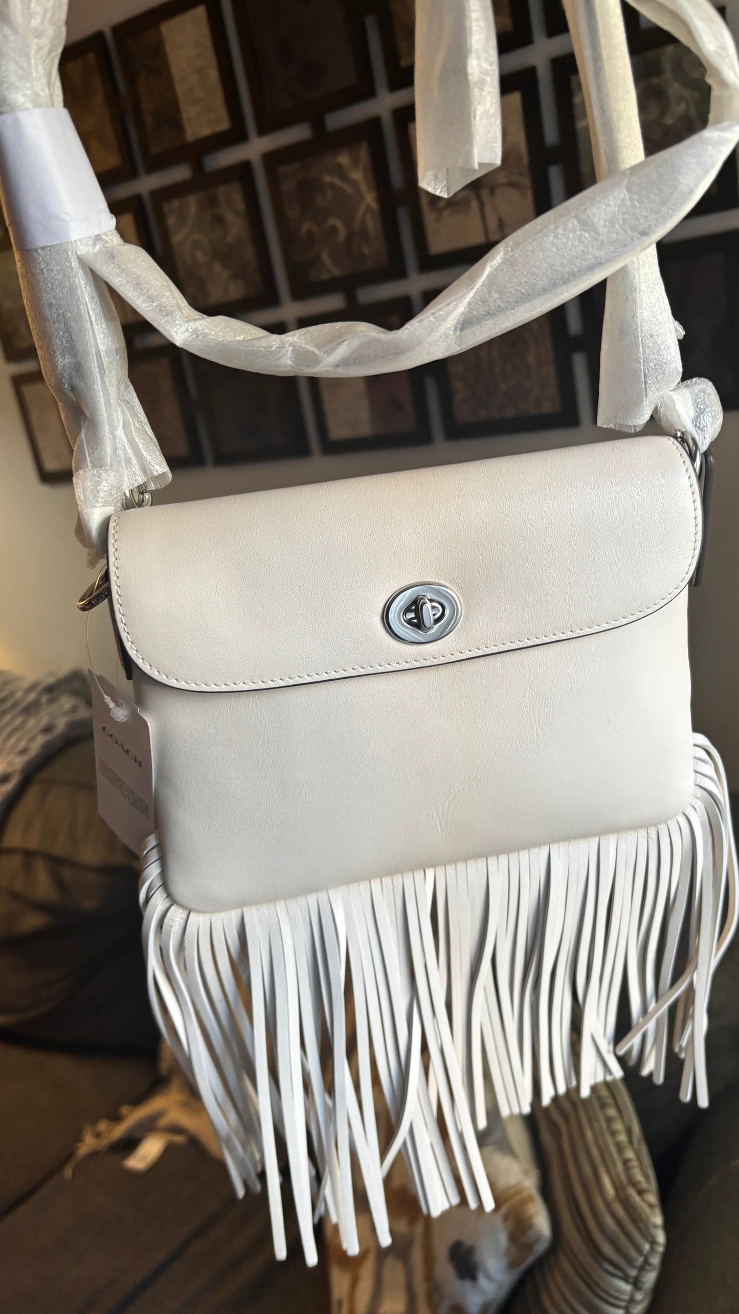 Authentic COACH 1941 Glovetanned leather Fringe turnlock flap Crossbody Bag Ruby Luxury