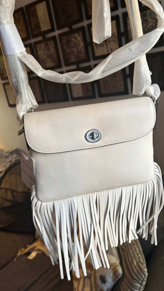 Authentic COACH 1941 Glovetanned leather Fringe turnlock flap Crossbody Bag Ruby Luxury