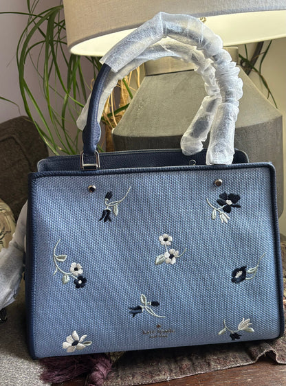 Authentic KATE SPADE floral Thick Canvas/pebbled leather 3 compartments zip snap closure Satchel/Crossbody. Ruby Luxury