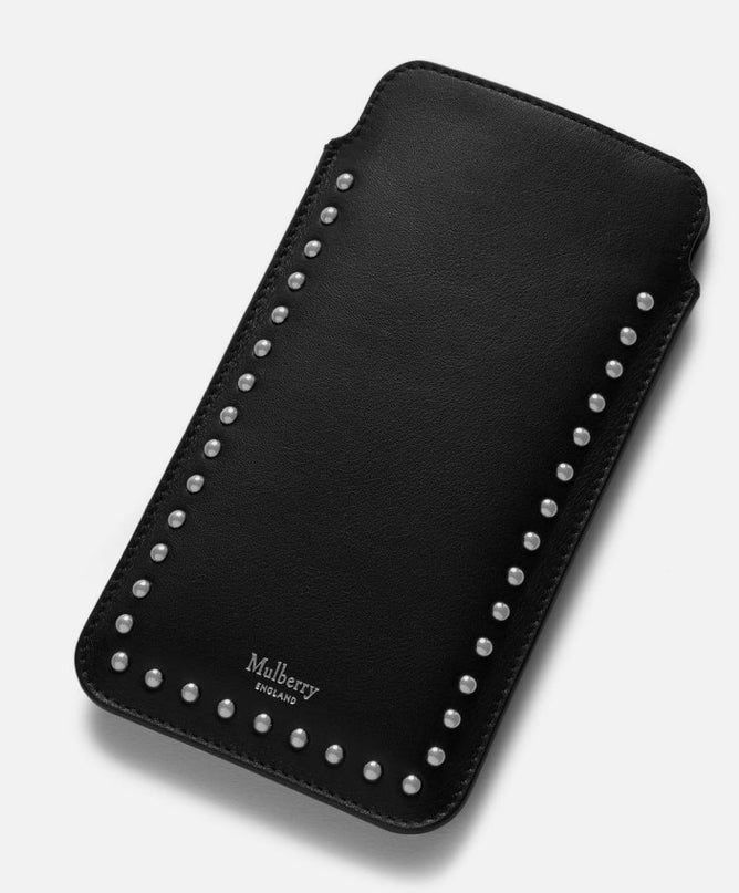 Authentic MULBERRY ENGLAND Calf leather/studs card/phone holder Ruby Luxury