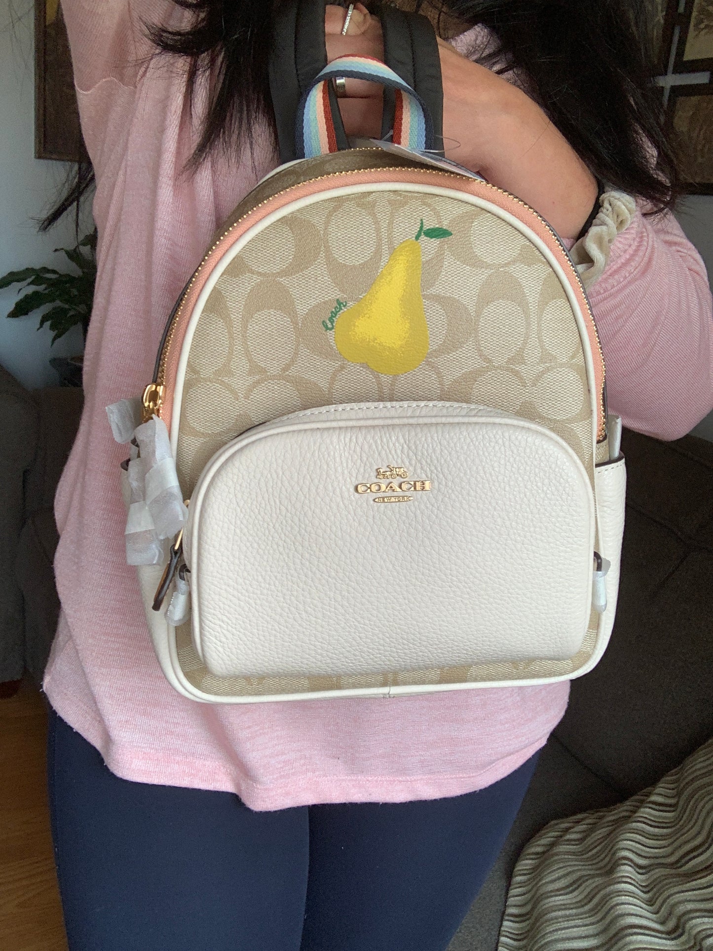 Authentic COACH Leather /coated signature canvas 2 zips Sm backpack Ruby Luxury