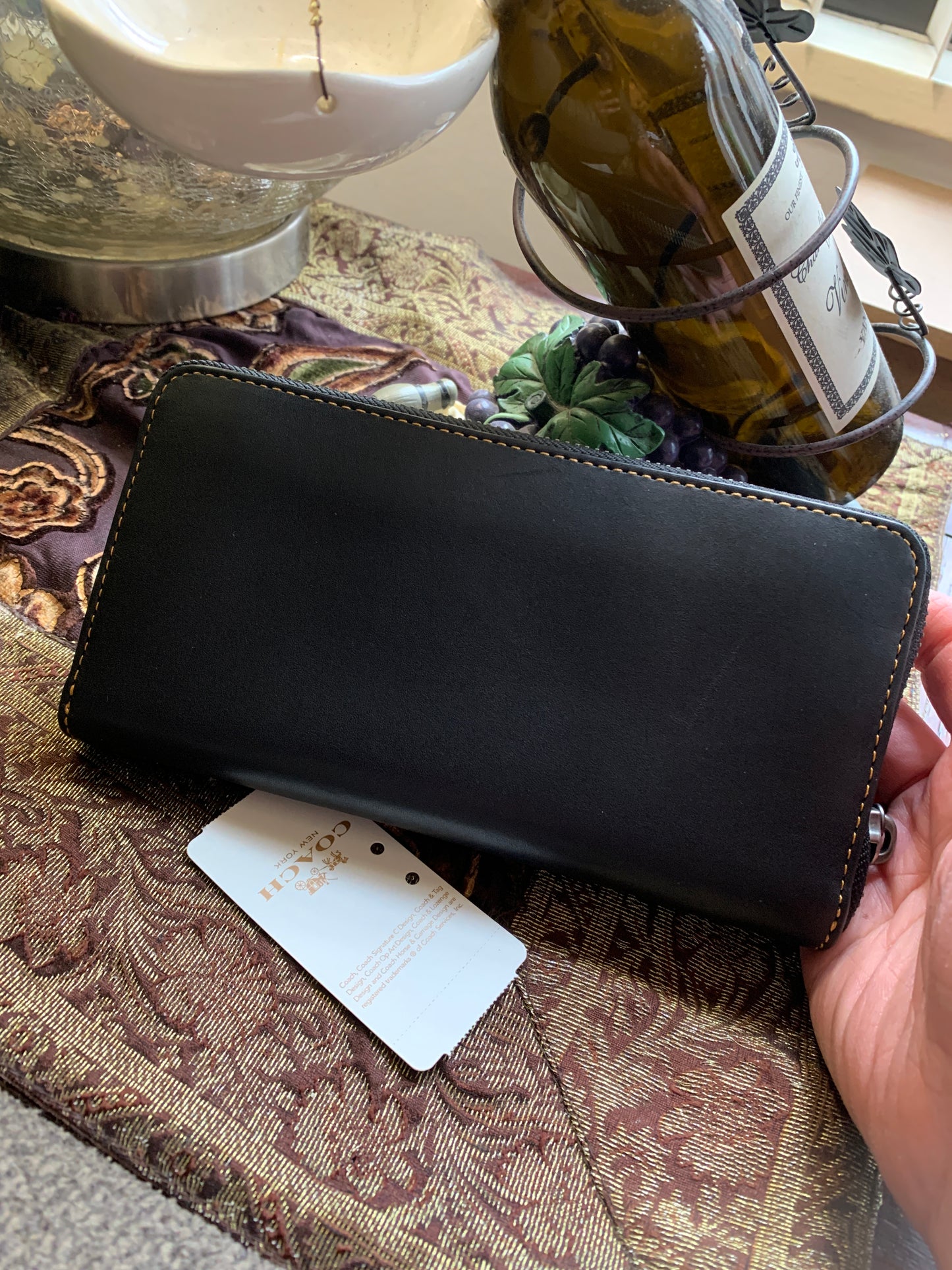 Authentic COACH 1941 leather sequins car accordion large zip wallet Ruby Luxury