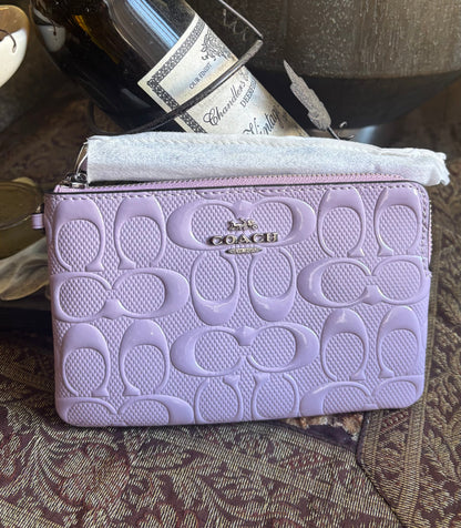 Coach Patent Signature Heart Charm Wristlet