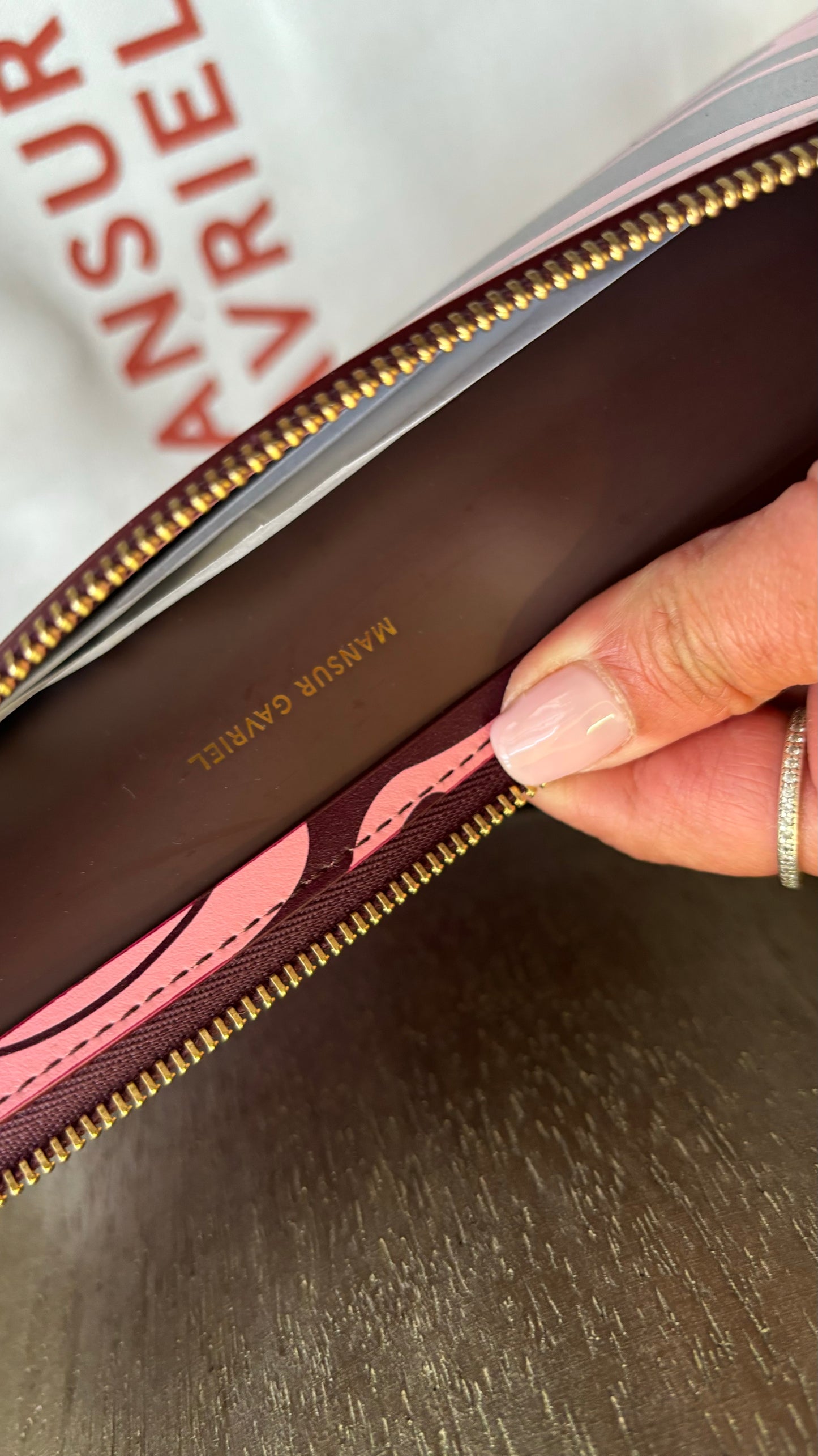 Authentic MANSUR GAVRIEL Large leather zip top wristlet/pouch Ruby Luxury
