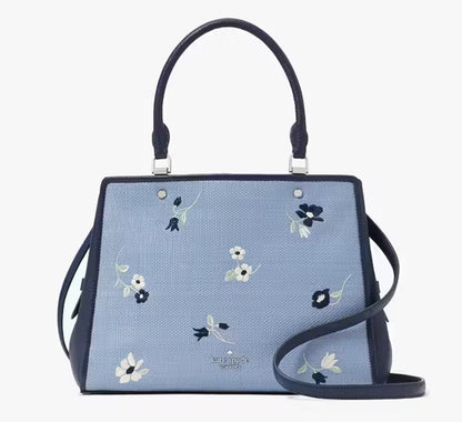 Authentic KATE SPADE floral Thick Canvas/pebbled leather 3 compartments zip snap closure Satchel/Crossbody. Ruby Luxury