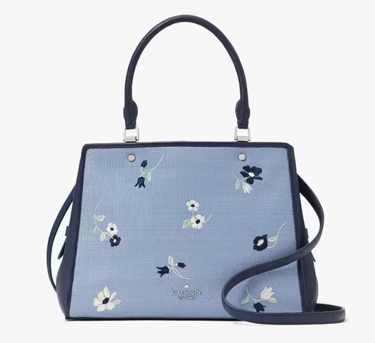 Authentic KATE SPADE floral Thick Canvas/pebbled leather 3 compartments zip snap closure Satchel/Crossbody. Ruby Luxury