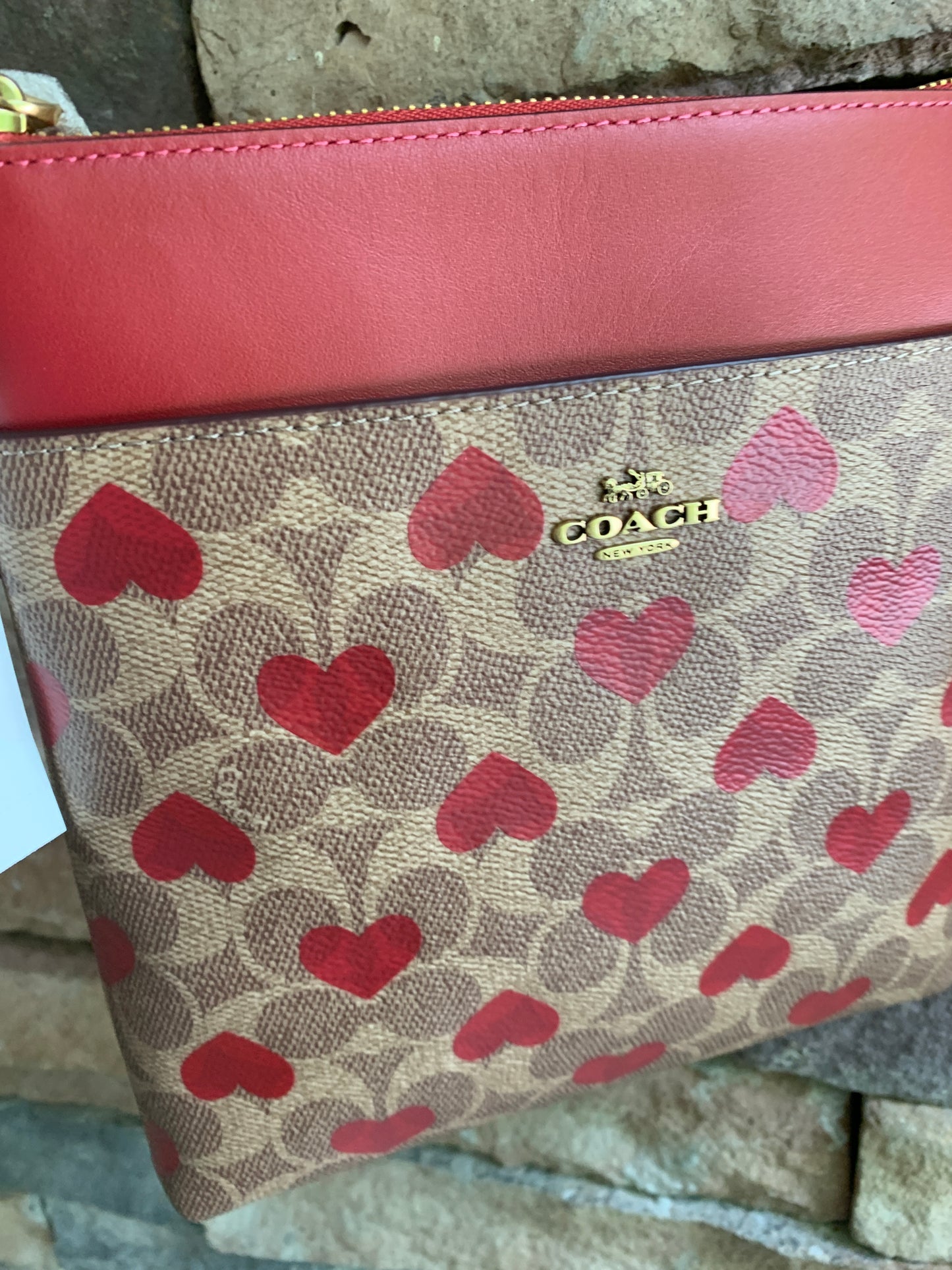 Authentic coach 1941 Coated Signature Canvas /refined calf leather top zip Crossbody Ruby Luxury