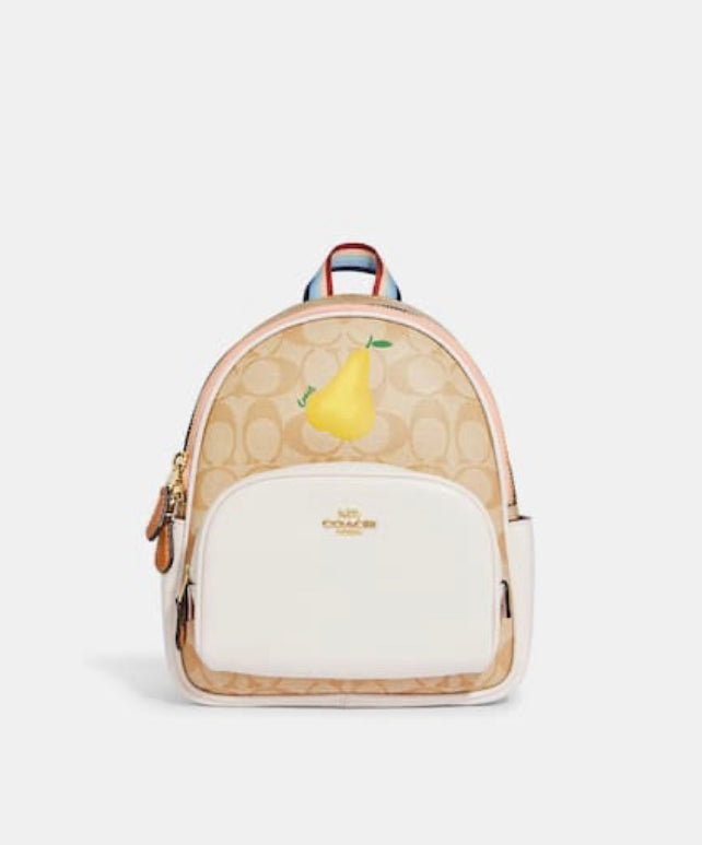 Authentic COACH Leather /coated signature canvas 2 zips Sm backpack Ruby Luxury