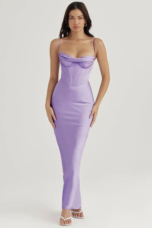Summer Satin Maxi Bodycon Dress - Ruby Luxury