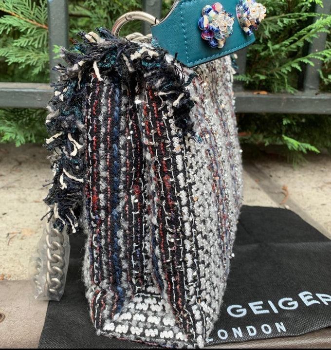 Authentic KURT GEIGER LONDON TWEED/leather chain shoulder/Crosby Ruby Luxury