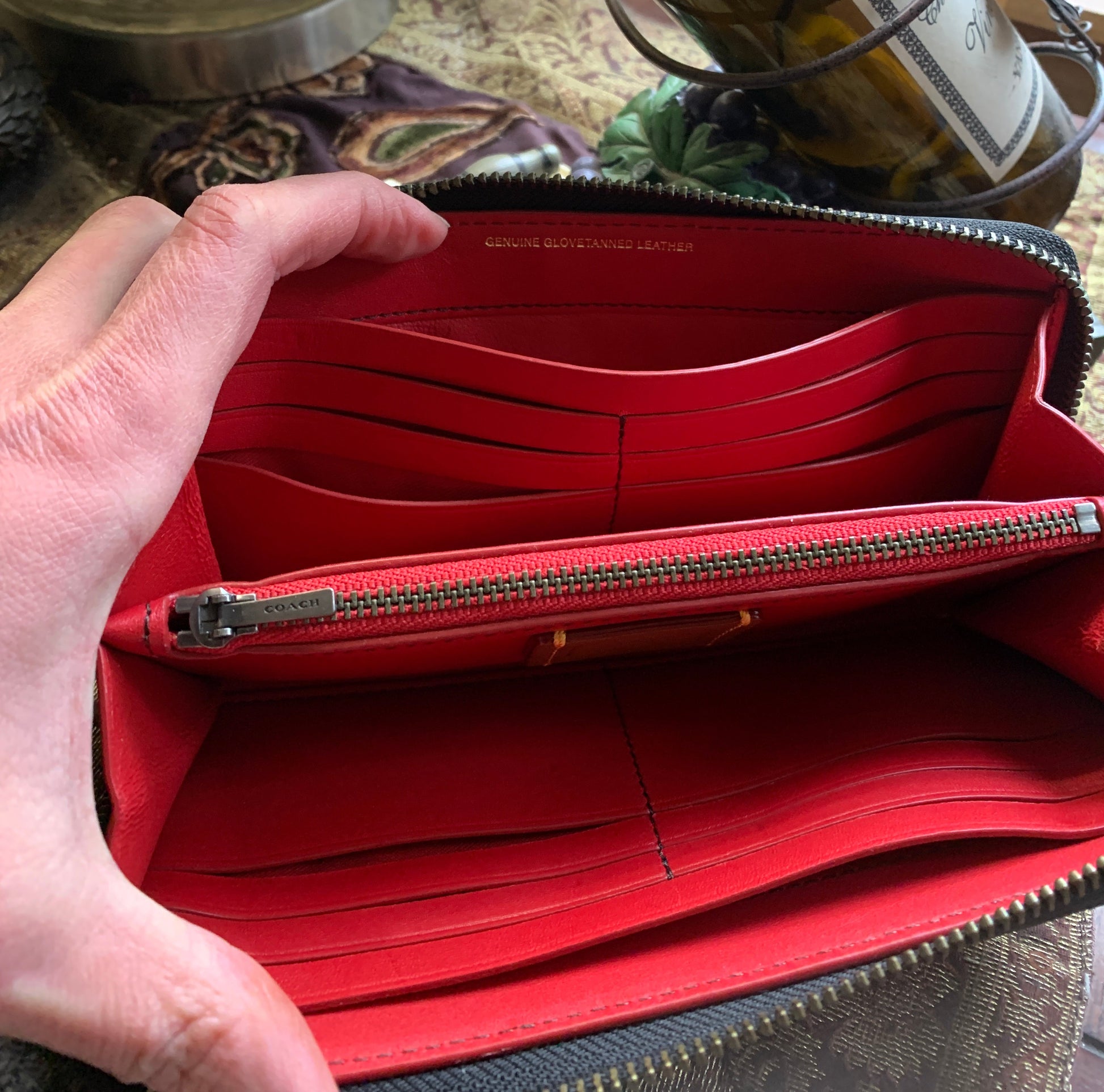 Authentic COACH 1941 leather sequins car accordion large zip wallet Ruby Luxury