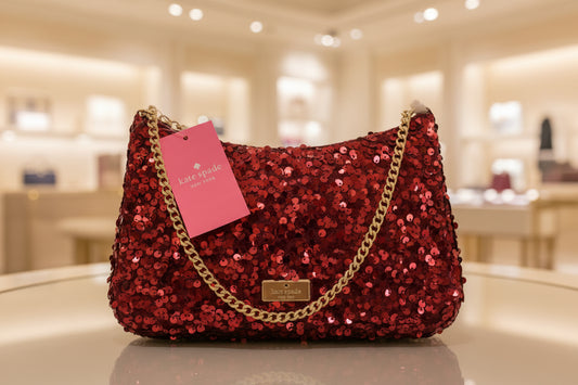 Authentic KATE SPADE Sequins top zip Clutch/shoulder/Crossbody Ruby Luxury