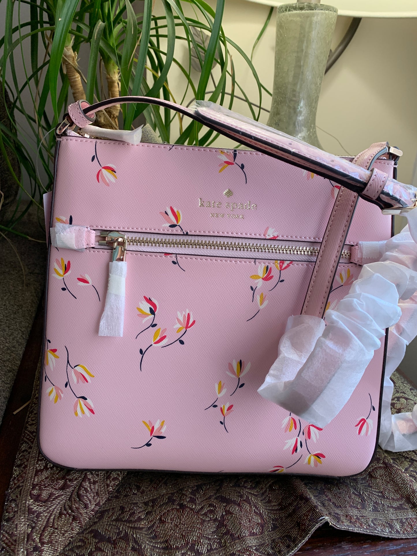 Authentic Kate Spade Saffiano leather floral zip top Crosby Ruby Luxury