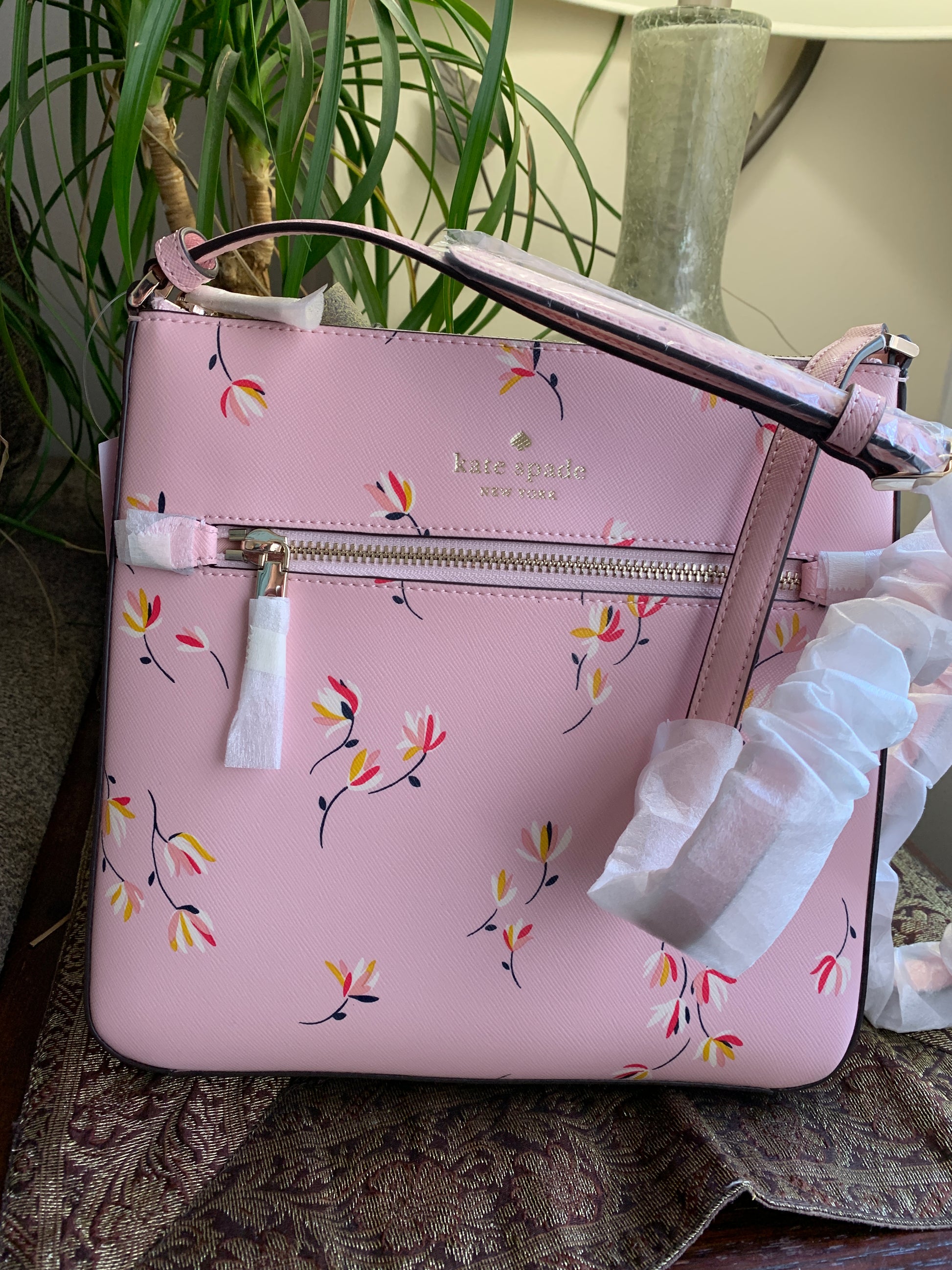 Authentic Kate Spade Saffiano leather floral zip top Crosby Ruby Luxury