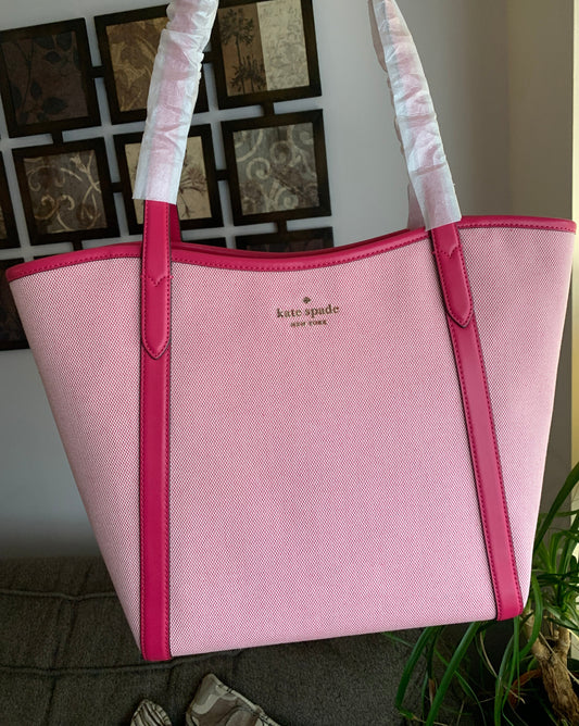 Authentic KATE SPADE Leather/canvas zip tote Ruby Luxury