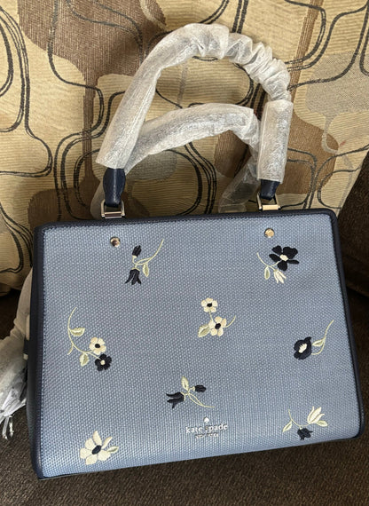 Authentic KATE SPADE floral Thick Canvas/pebbled leather 3 compartments zip snap closure Satchel/Crossbody. Ruby Luxury