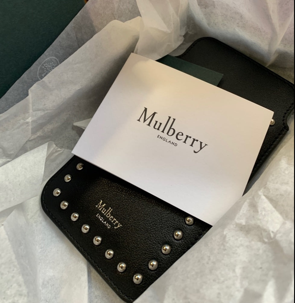 Authentic MULBERRY ENGLAND Calf leather/studs card/phone holder Ruby Luxury