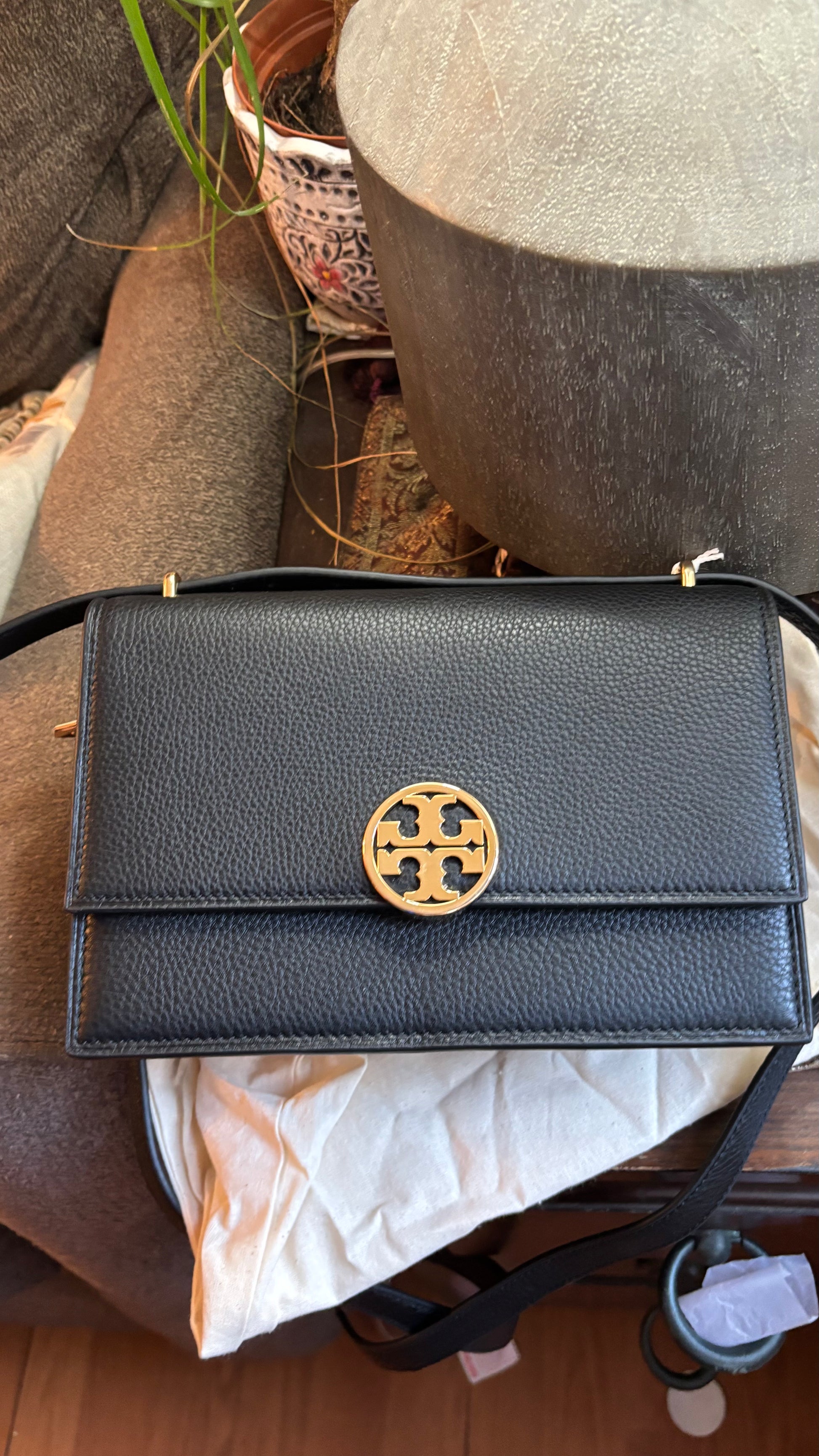 Authentic TORY BURCH Leather Double T magnetic flap shoulder/Crosby convertible Ruby Luxury