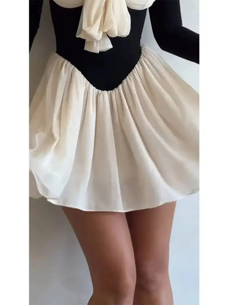 Fashion Patchwork Off Shoulder Mini Dress - Ruby Luxury