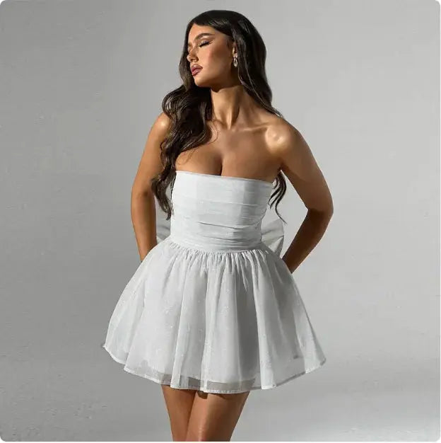 LuxeLace Back Bow Tube Dress - Ruby Luxury