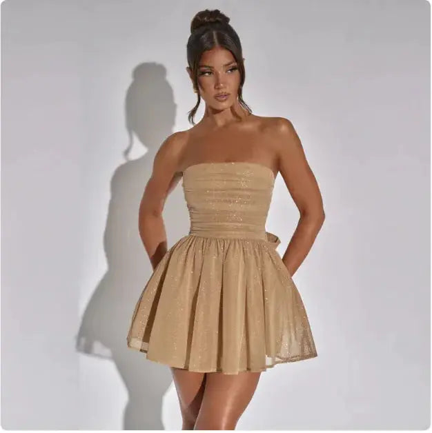 LuxeLace Back Bow Tube Dress - Ruby Luxury