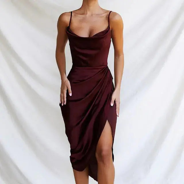 Sling Temperament Folds Dress Ruby Luxury