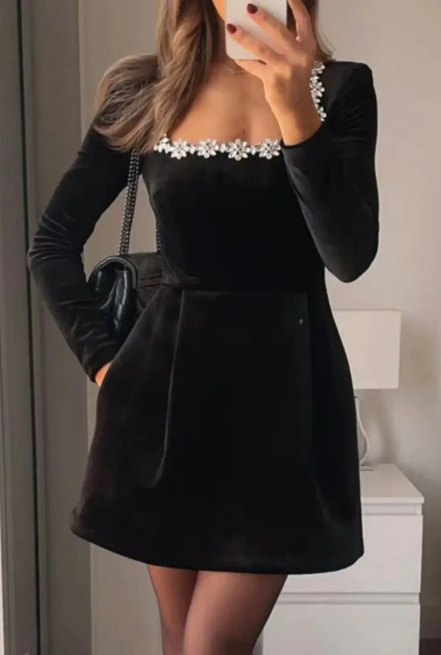Floral Rhinestone Dress Ruby Luxury