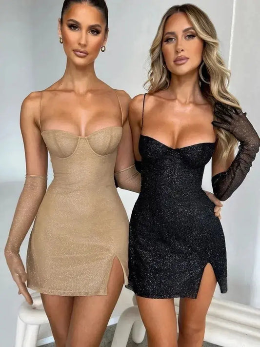 Glitter Off-Shoulder Mini Dress - Ruby Luxury