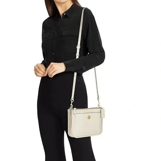 Authentic COACH 1941 Pebbled metallic gold leather 2 zip/Snap/Turnlock Crossbody Ruby Luxury