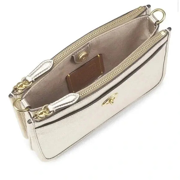 Authentic COACH 1941 Pebbled metallic gold leather 2 zip/Snap/Turnlock Crossbody Ruby Luxury