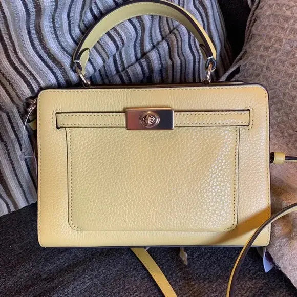 Authentic COACH pebbled leather 2 compartments turnlock pocket satchel/Crosby Ruby Luxury