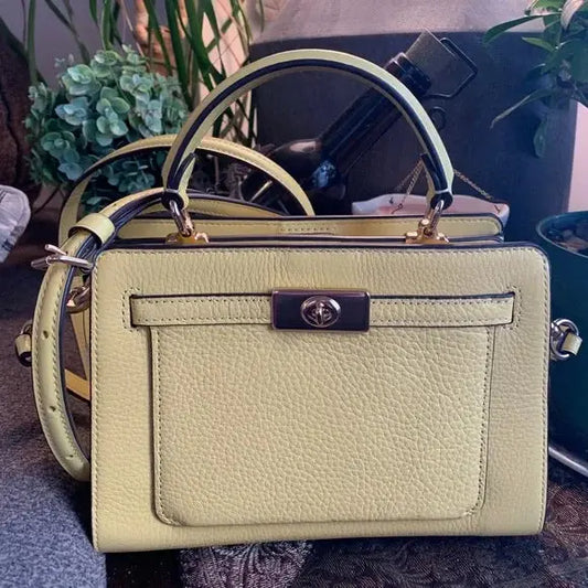 Authentic COACH pebbled leather 2 compartments turnlock pocket satchel/Crosby Ruby Luxury