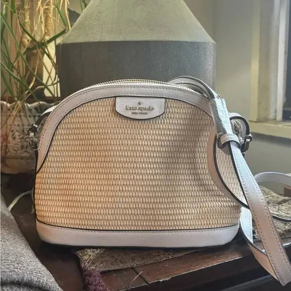 Authentic KATE SPADE leather/Straw zip top Crossbody Ruby Luxury