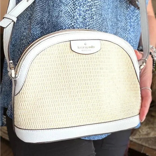 Authentic KATE SPADE leather/Straw zip top Crossbody Ruby Luxury