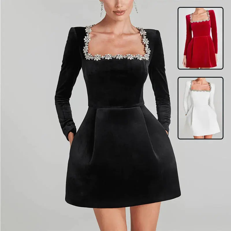 Floral Rhinestone Dress Ruby Luxury