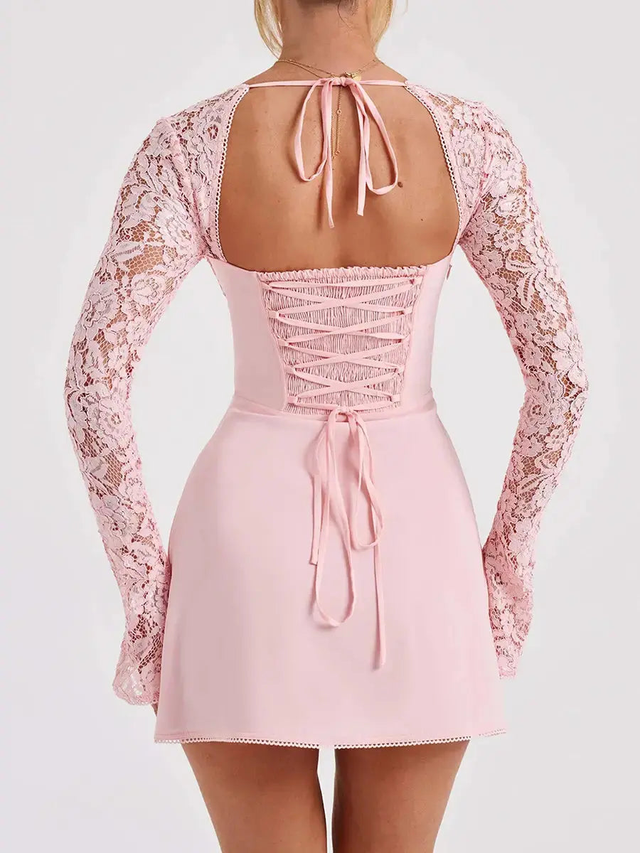 Luxury Pink Lace Party Dress for Women - Ruby Luxury - Ruby Luxury