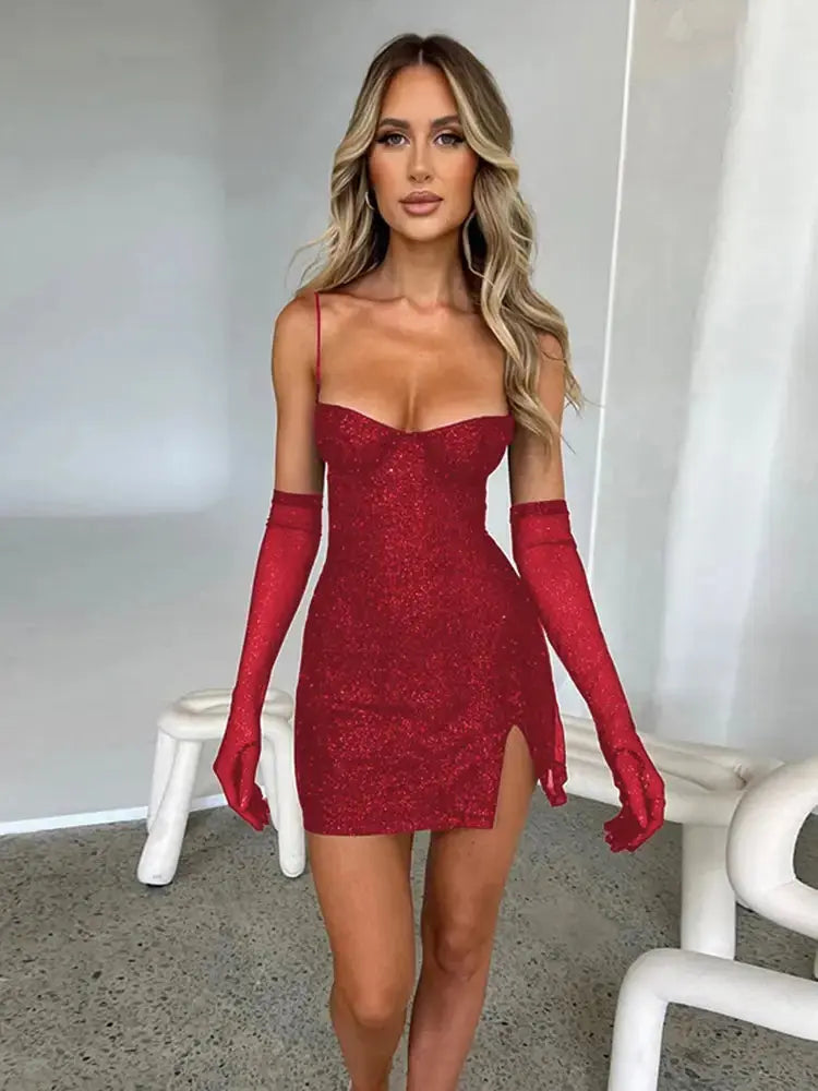 Glitter Off-Shoulder Mini Dress - Ruby Luxury