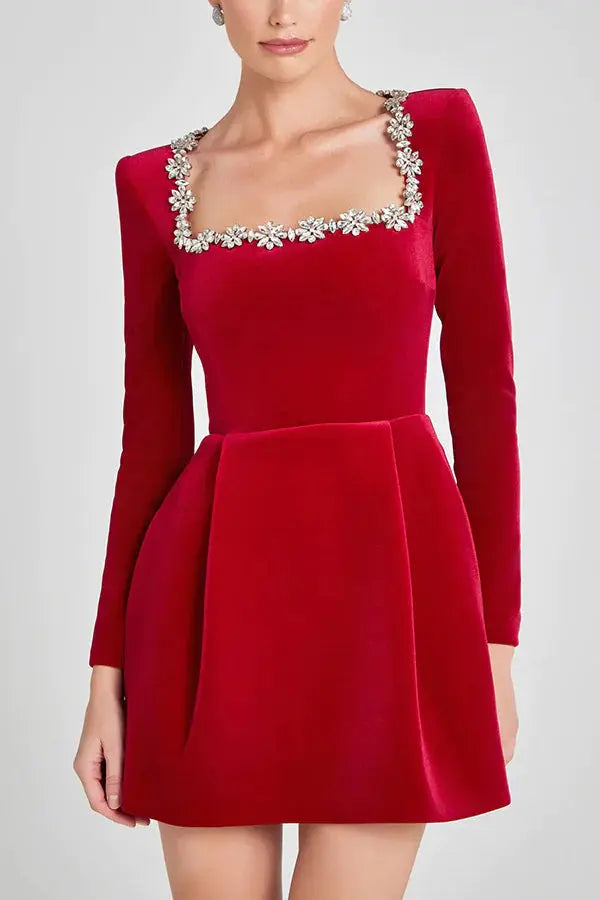 Floral Rhinestone Dress Ruby Luxury