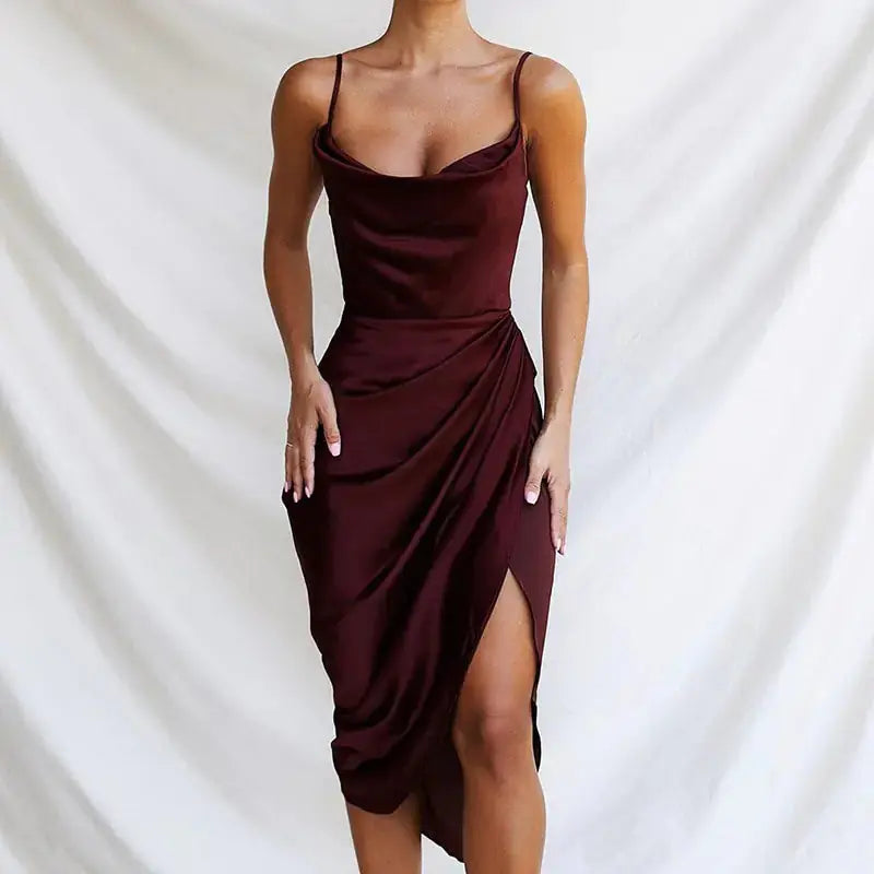 Sling Temperament Folds Dress Ruby Luxury
