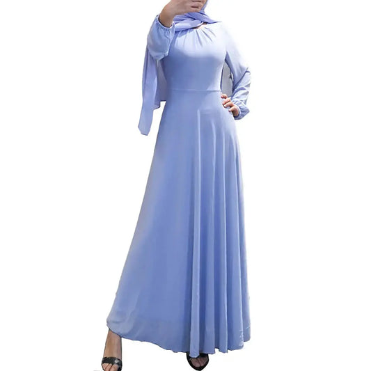 Womens Chiffon Kaftan Abaya Dress Muslim Long Sleeve Self Tie Flowy Maxi Dress Islamic Evening Gown (20243-Sky Blue M) Ruby Luxury